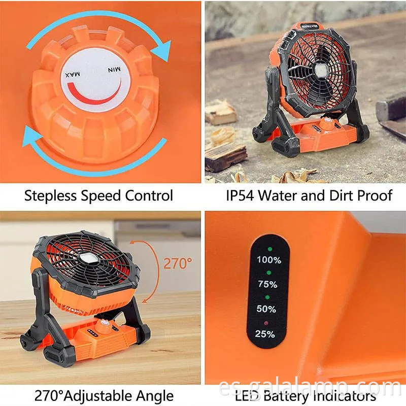 Soporte de luz LED y batería portátil minirecargable Carga de campamento Ventilador de piso solar